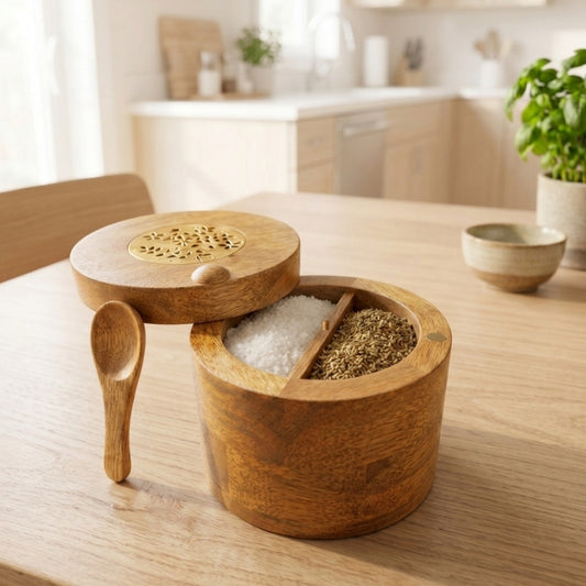 Premium Mango Wood Spice Cellar for Salt and Pepper (Natural Wood)