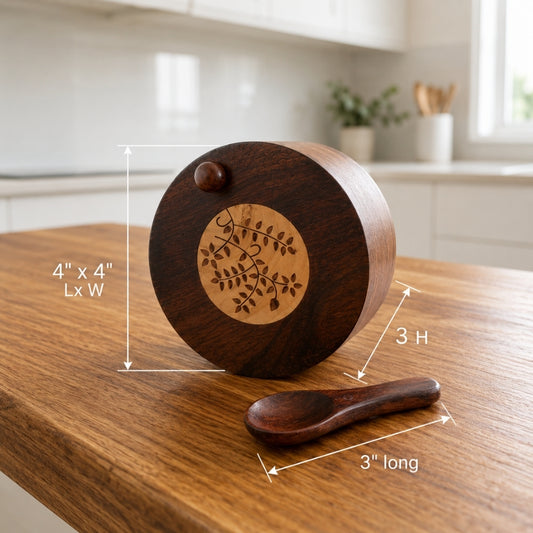 Premium Mango Wood Spice Cellar for Salt and Pepper (Matte Brown Finish)