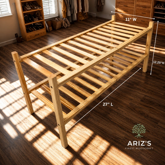 Premium Wooden 2-Tier Shoe Rack – Open Slatted Organizer