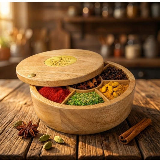 Premium Mango Wood Spice Box (7-Section)