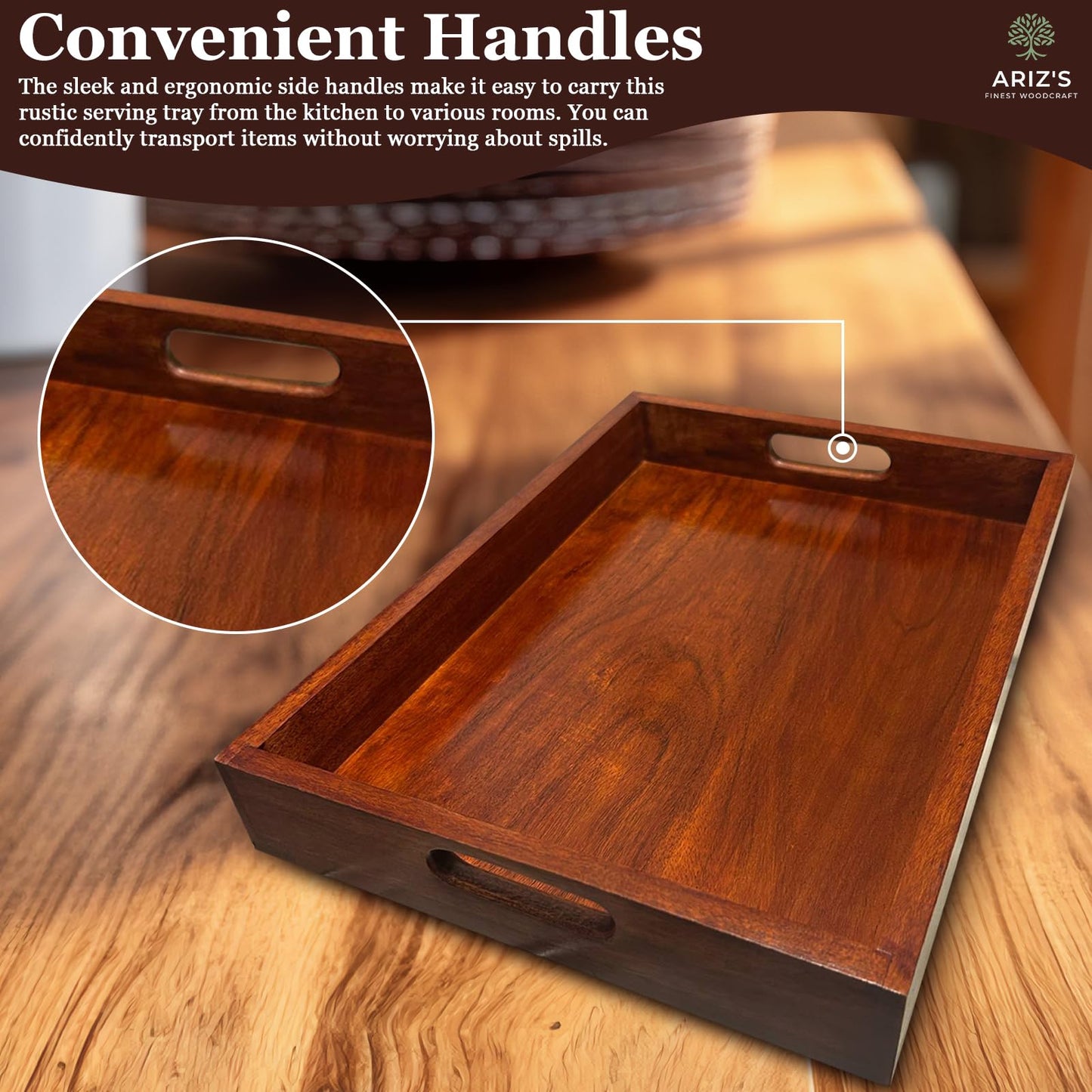 Premium Acacia Wood Serving Tray-14"L x 10" W x 2" H