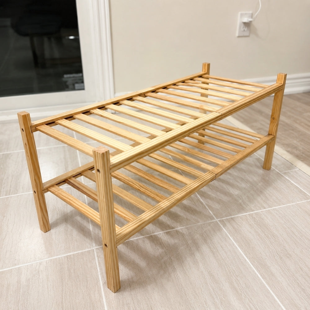 Premium Wooden 2-Tier Shoe Rack – Open Slatted Organizer