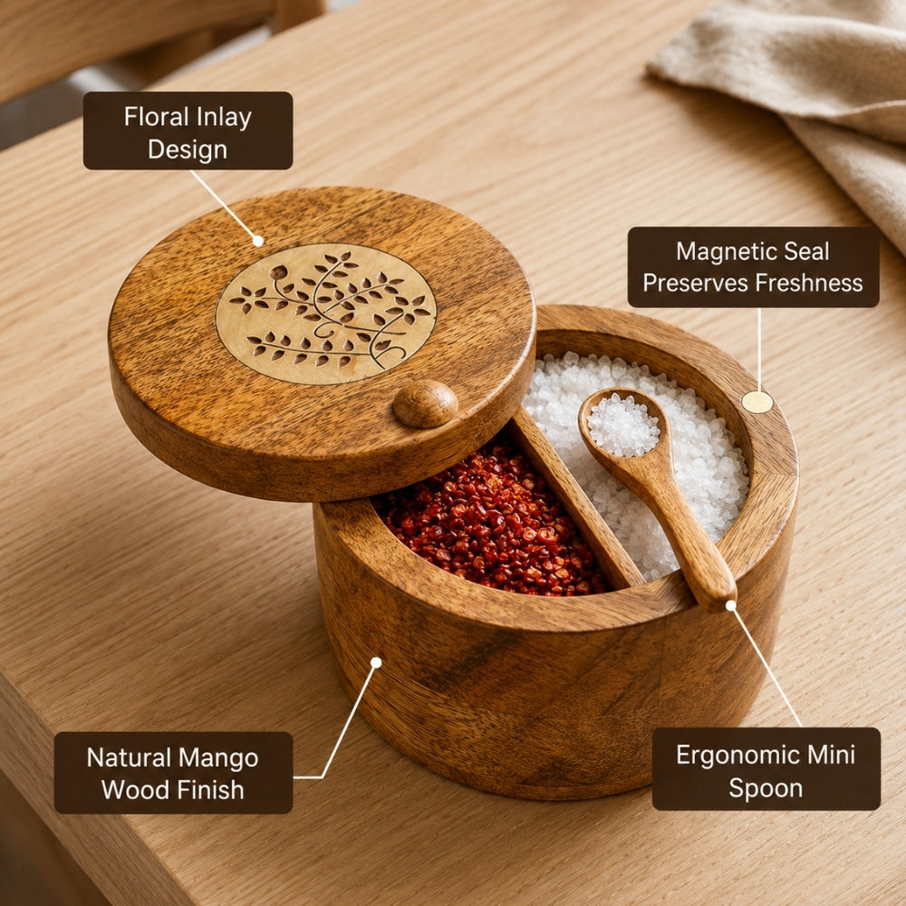 Premium Mango Wood Spice Cellar for Salt and Pepper (Natural Wood)