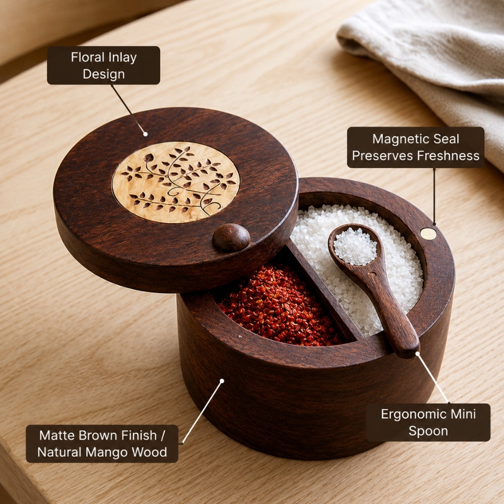 Premium Mango Wood Spice Cellar for Salt and Pepper (Matte Brown Finish)