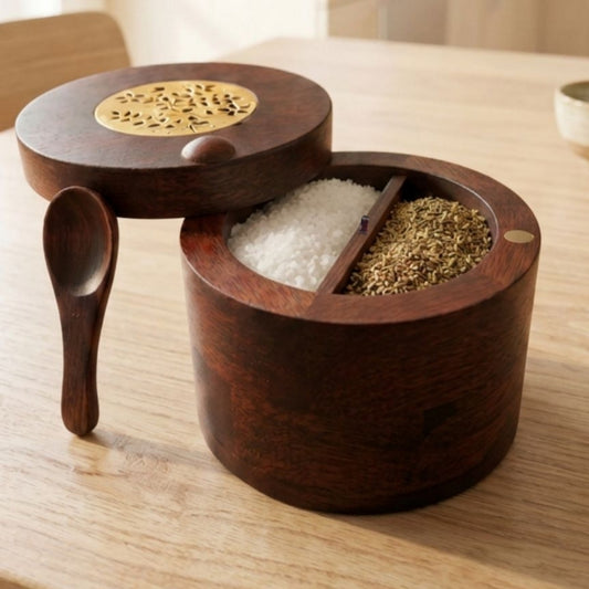 Premium Mango Wood Spice Cellar for Salt and Pepper (Matte Brown Finish)