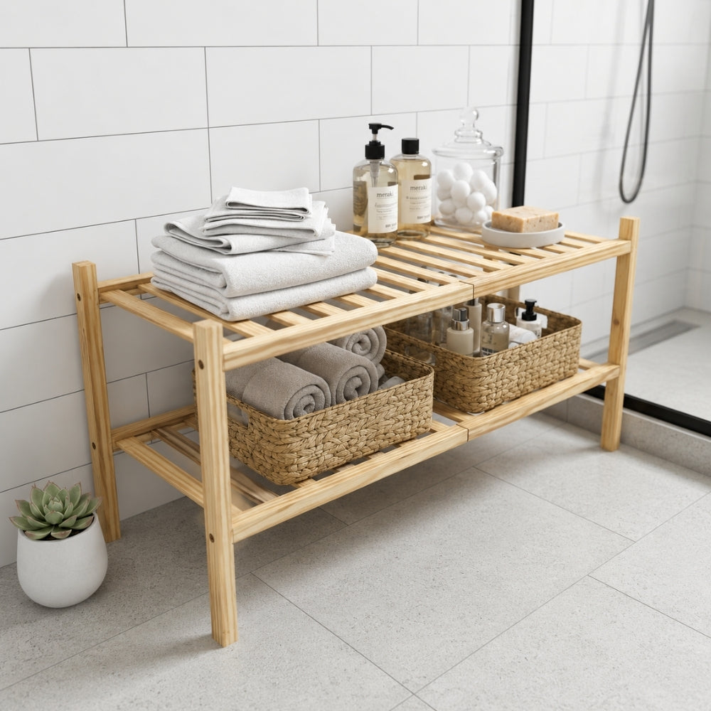 Premium Wooden 2-Tier Shoe Rack – Open Slatted Organizer