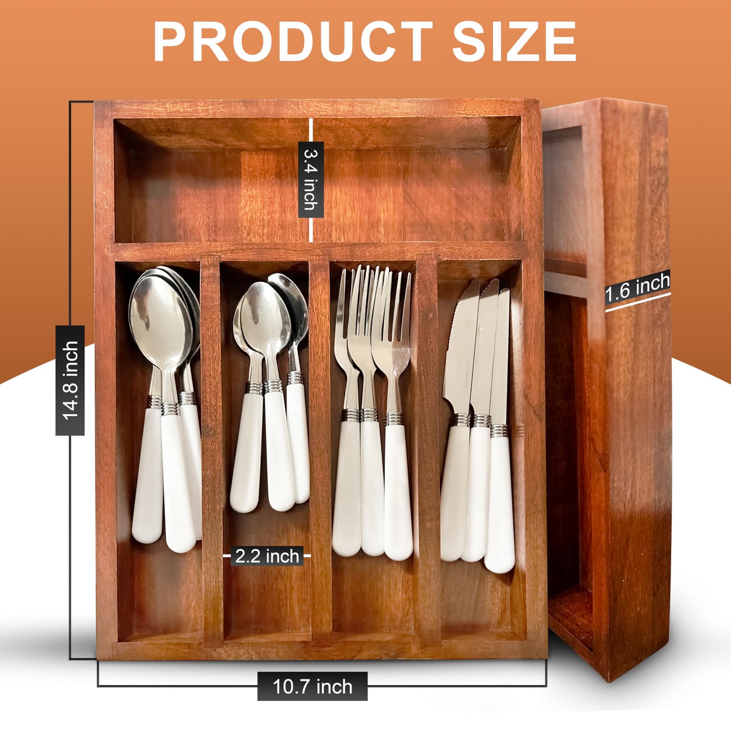 Premium Acacia Wooden Drawer Organizer & Cutlery Tray -5 Sections- Polished