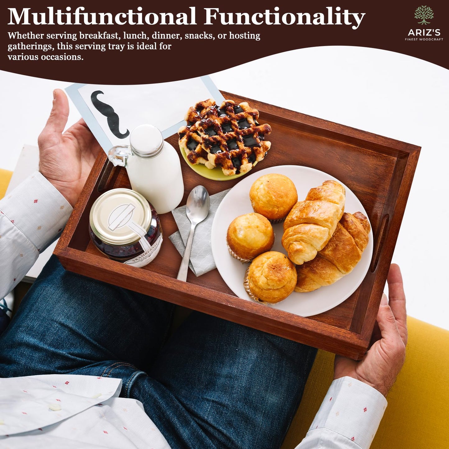 Premium Acacia Wood Serving Tray-14"L x 10" W x 2" H