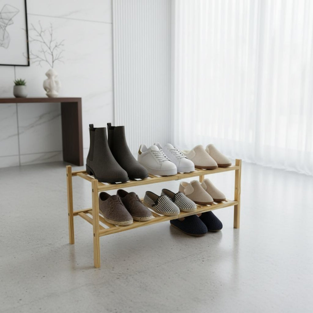 Premium Wooden 2-Tier Shoe Rack – Open Slatted Organizer