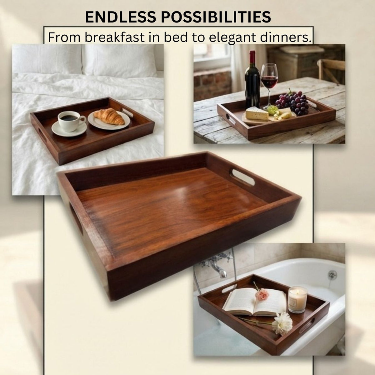 Premium Acacia Wood Serving Tray-15"L x 11" W x 2" H