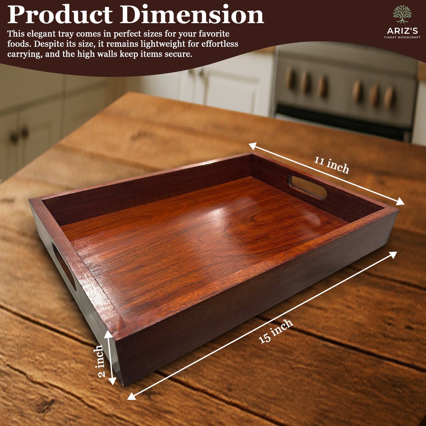 Premium Acacia Wood Serving Tray-15"L x 11" W x 2" H