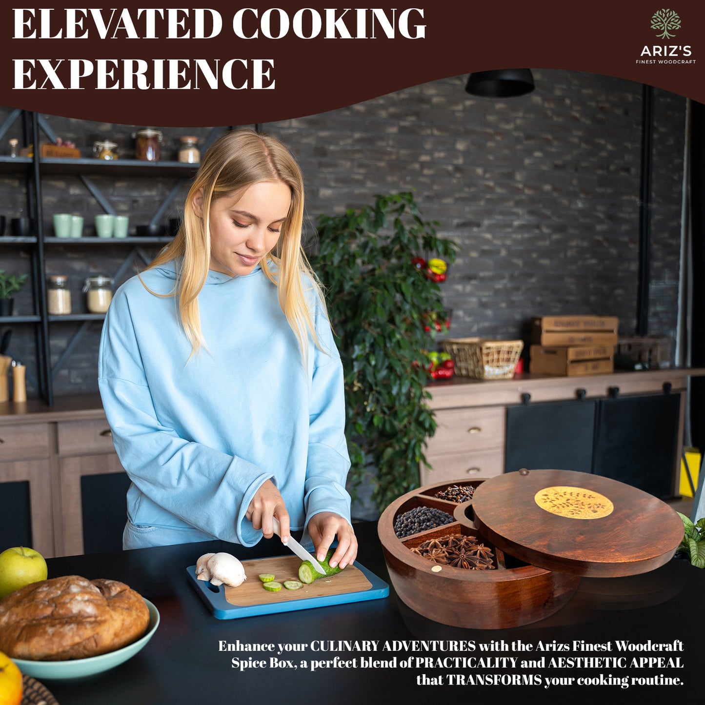 Premium Acacia Wood Spice Box (7-Section)