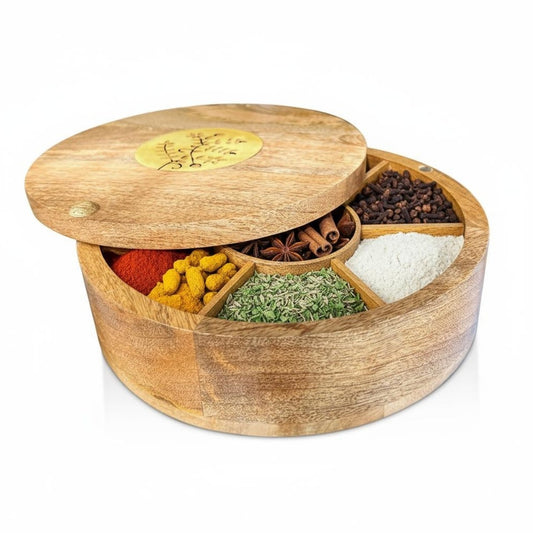 Premium Mango Wood Spice Box (7-Section)