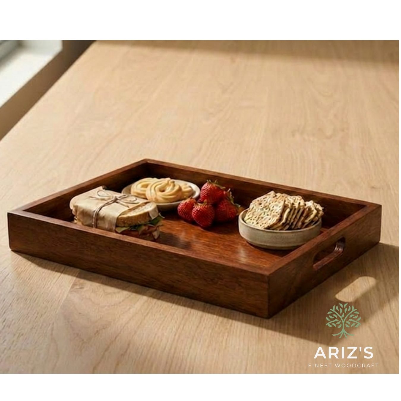 Premium Acacia Wood Serving Tray-15"L x 11" W x 2" H