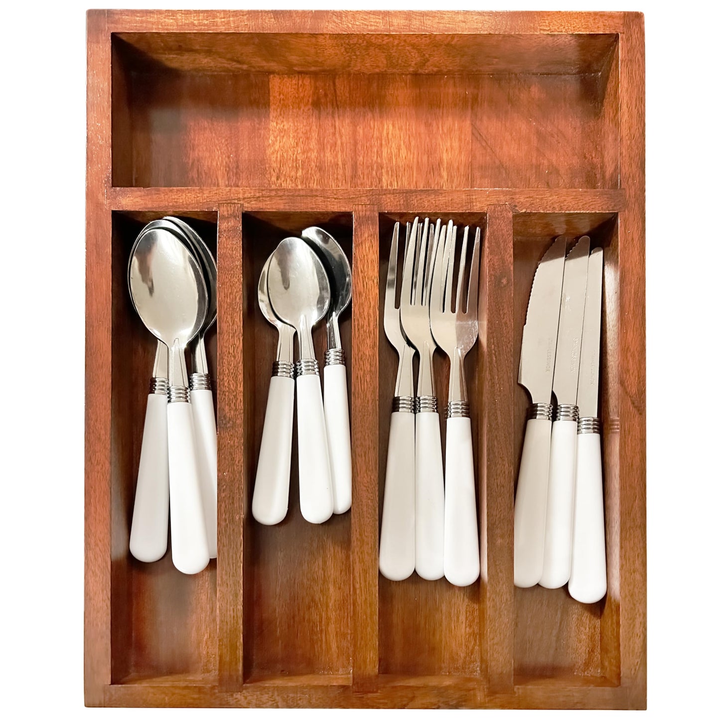 Premium Acacia Wooden Drawer Organizer & Cutlery Tray -5 Sections- Polished